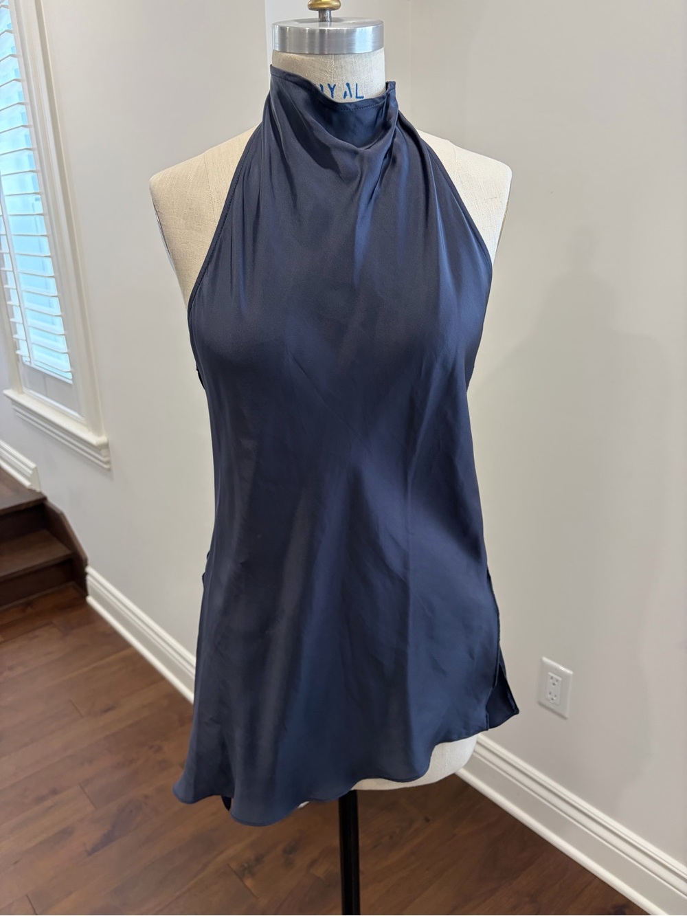Zara Navy Halter Satin-Feel Camisole